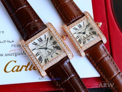 Replica TW factory Cartier Tank couple watchquartz movementrose gold diamond bezel 